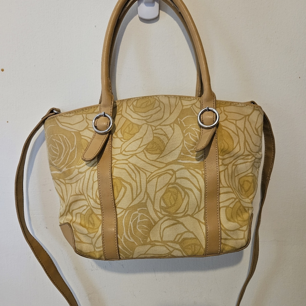 Fossil Cloth Purse with cute Fossil key charm, pretty yellow rose pattern